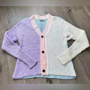 Somewhere West Colorblock Cardigan Pastel Knit Button Front Women’s Large